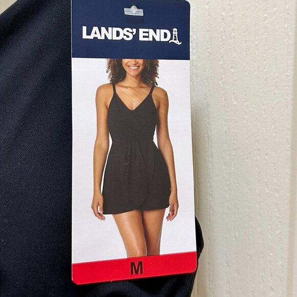 New Lands' End One Piece Swimsuit Size M Black Tulip Wrap Swim Dress Feminine - Picture 14 of 15